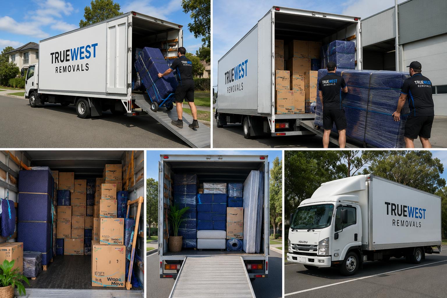 The True West Removals crew and branded trucks packing and loading moves across Perth